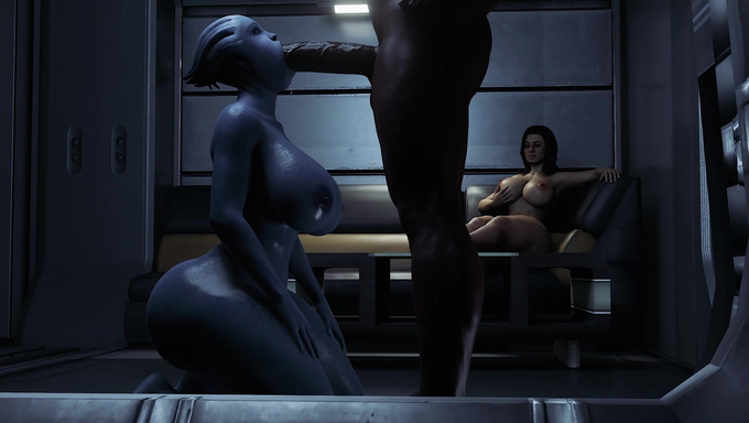 Liara T'Soni Takes A BBC In The Living Room While Miranda Lawson Is Watching