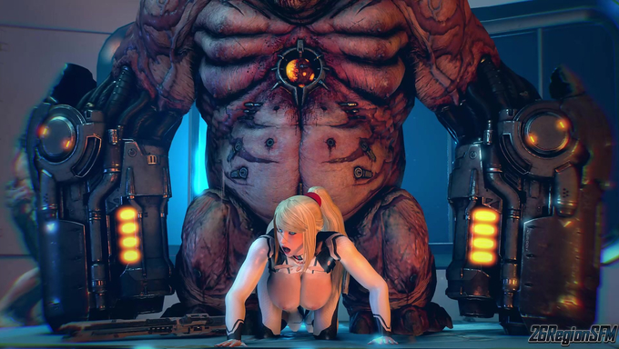 Samus Aran Gets Overwhelmingly Fucked by a Fat Monster in Public