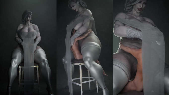 Giantess Lady Dimitrescu Gives Her Full Weight By Riding A Poor Guy On The Chair
