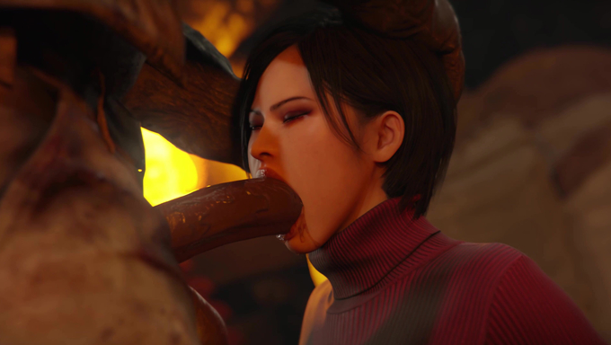 The Monster Forces His Massive Cock Deep Into Ada Wong's Tiny Mouth