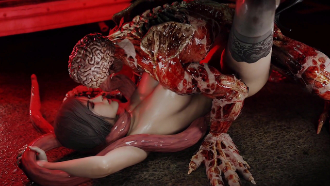 Ada Wong Struggles As The Monster's Tongue Restrains Her And Fills Her With A Creampie