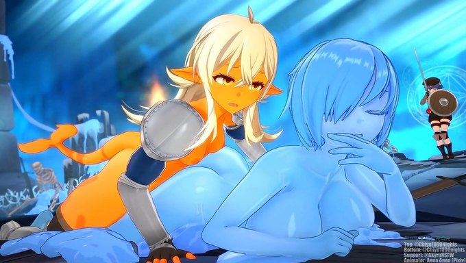 Orange Futa Elf Prone Bones A Busty Slime Girl While Anna Skyler Is Cheering