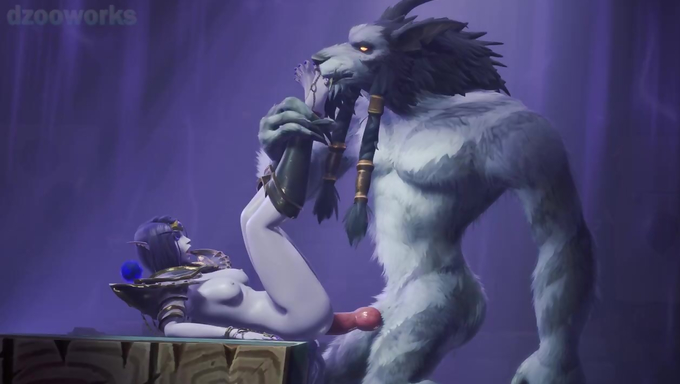 Xal'atath Gets Rammed And Bred By Worgen's Wolf Cock