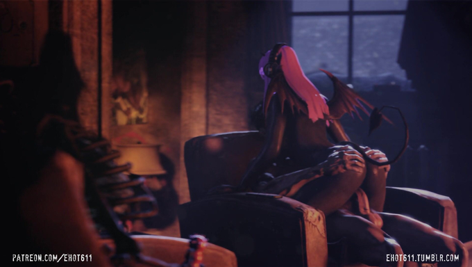 A Purple Succubus Rides Dante's Cock In Front Of The Burning Stove