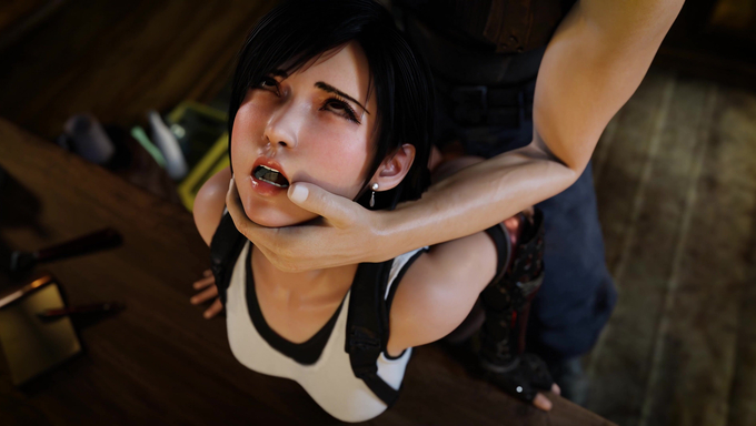Tifa Lockhart Gets Railed While Being Choked By Cloud Strife Inside The Bar