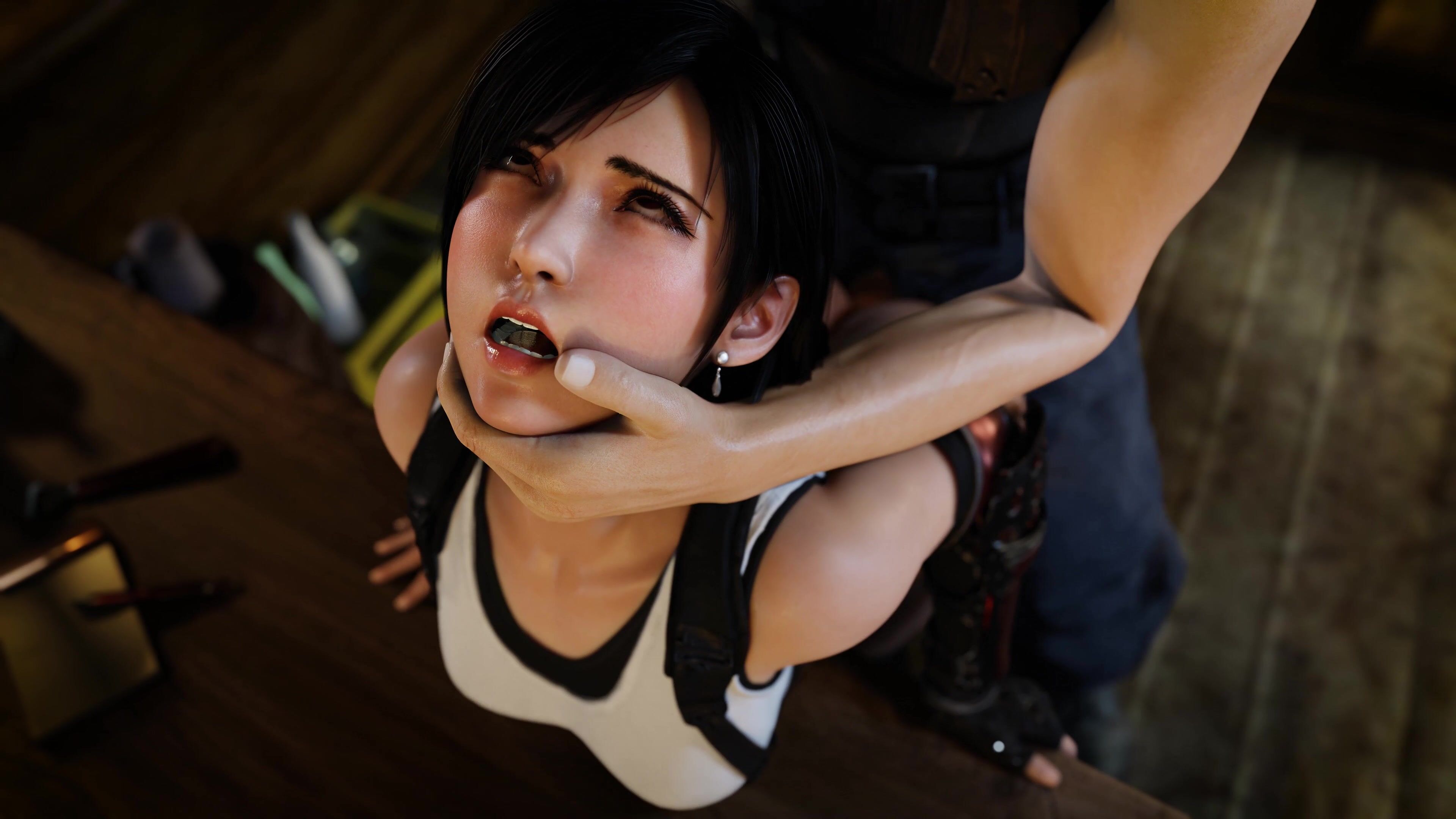 Tifa Lockhart Gets Railed While Being Choked By Cloud Strife Inside The Bar