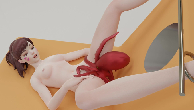 Restrained D.Va’s Pussy Gets Infiltrated By A Live Octopus In An Empty Space