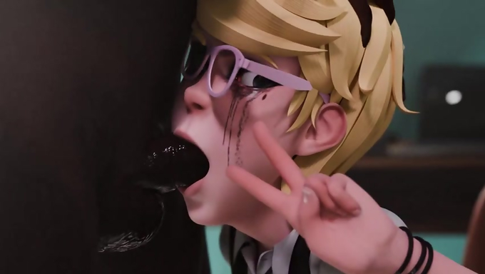 Blonde Nerd Max Deepthroats Effortlessly While Flashing A Peace Sign