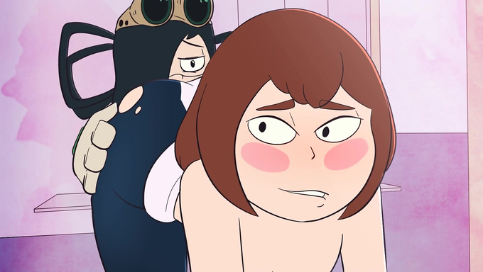 Tsuyu Asui's Long Tongue Makes Ochaco Uraraka Burst Her Pussy Juice