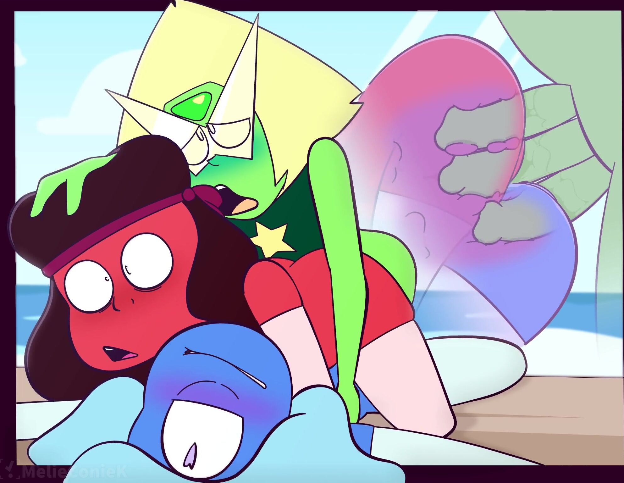 Peridot, Sapphire, And Ruby Get Penetrated By A Triple Cock Monster At Once