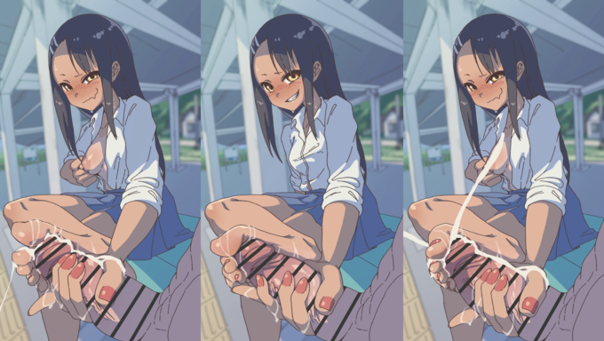 Miss Nagatoro Plays With Her Victim's Cock Using Her Feet And Hand In A Rooftop Encounter