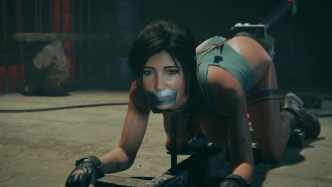 Sex Tools Penetrates Lara Croft's Ass And Pussy In A Prison Cell
