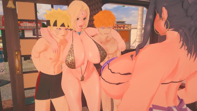Tsunade Senju Indulges In Riding Boruto's Cock While Ichigo Pounds Another Girl