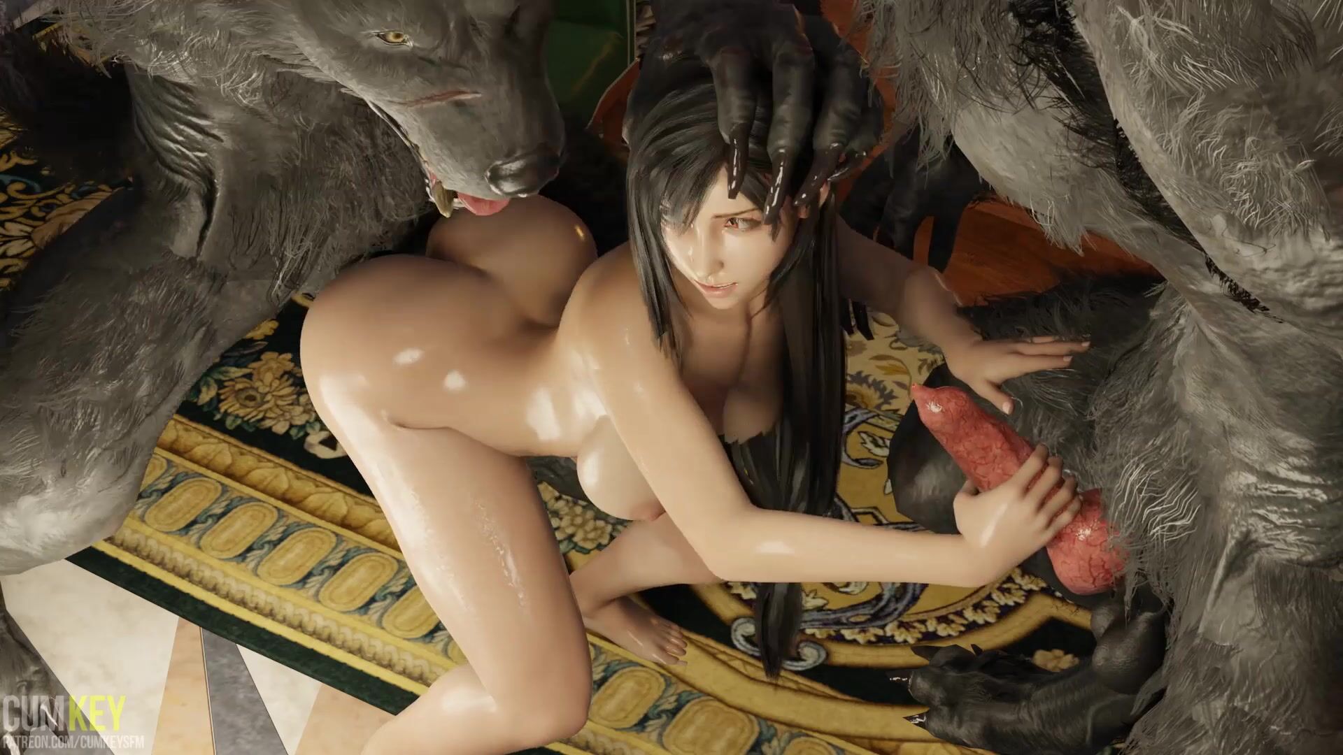 Flexible Tifa Lockhart Gets Overwhelmed By Two Massive Werewolf Cocks