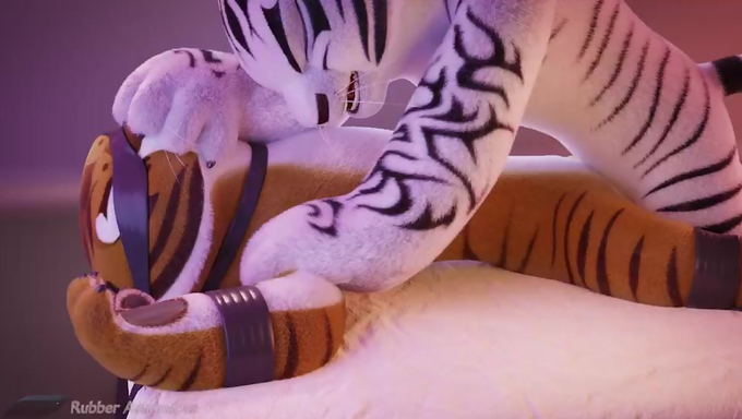 White Tiger Roughly Restrains And Creampies A Female Tiger On The Bed