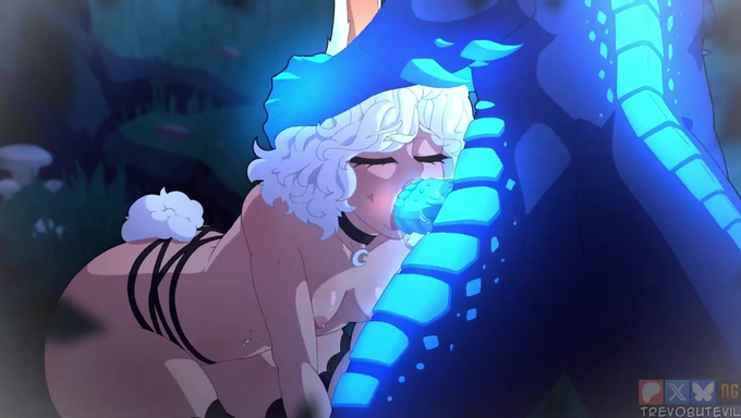 Glowing Lizard Loads His Glowing Cock Deep Inside Haru's Throat