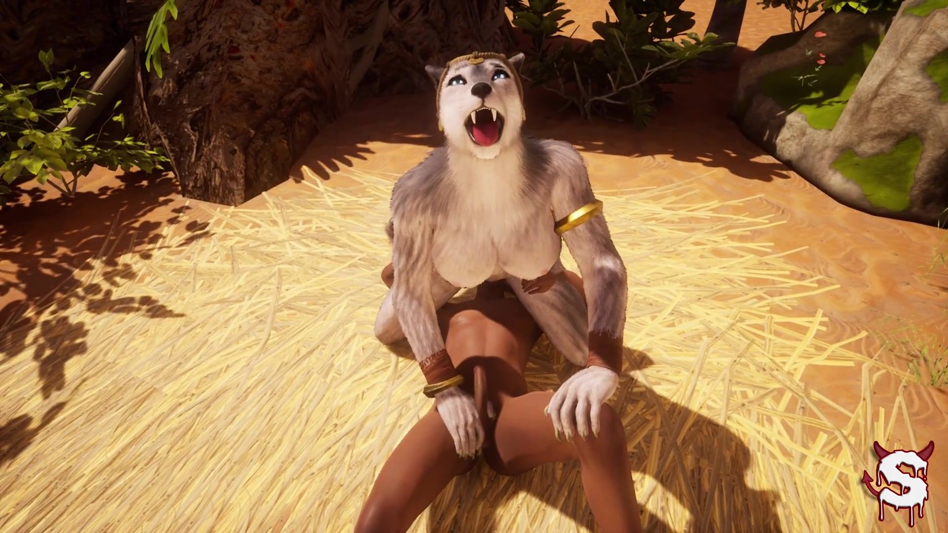 Busty Wolfgirl Facesits A Human And Gets Her Pussy Plowed