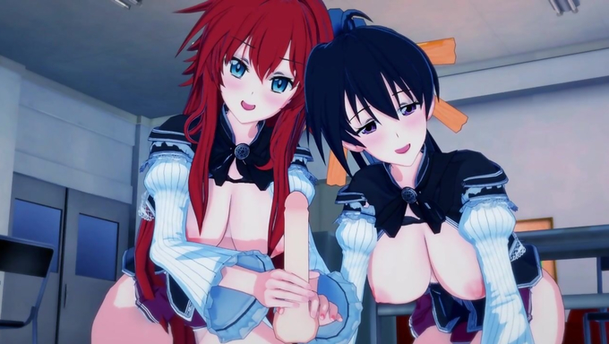 Rias Gremory And Akeno Himejima Join Forces And Make A Shadow Cum In The Classroom