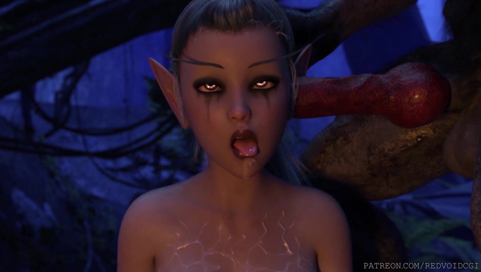 Sick Werewolf Impregnates An Elf Girl And Proceeds To Fuck Her Ear In The Forest