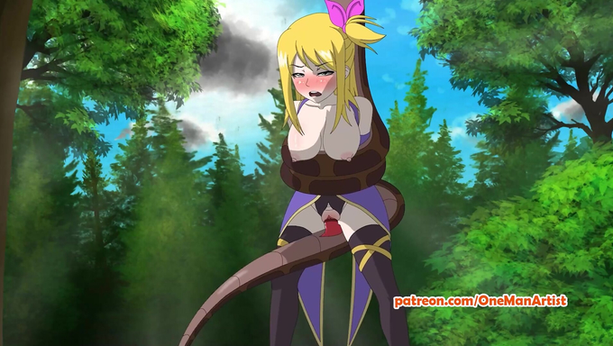 Lucy Heartfilia Faces Double Penetration From A Hypnotic Snake In The Forest