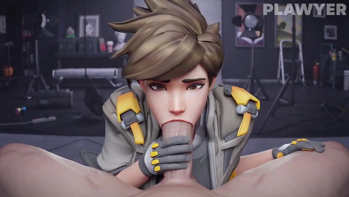 Tracer Gives A Messy Blowjob And Takes A Huge Cumload