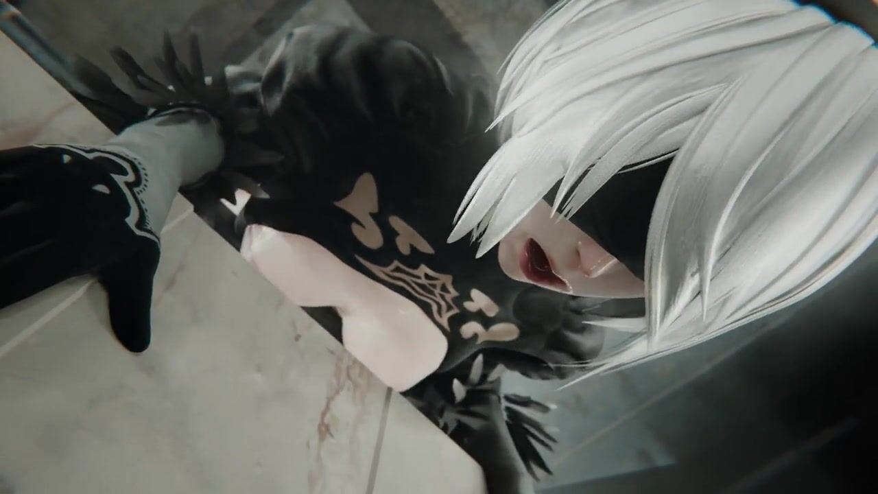 2B Bends Over The Balcony And Gets Anal Creampied