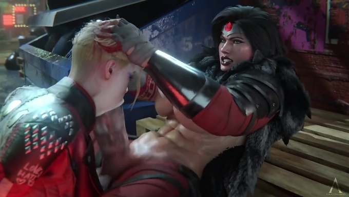 Wonder Woman Chains Harley Quinn And Deeply Penetrates Her Throat