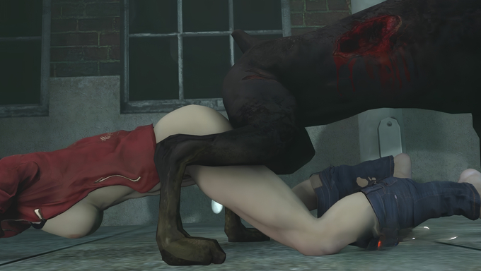 Claire Redfield Gets Roughly Fucked By A Zombie Dog In The Streets