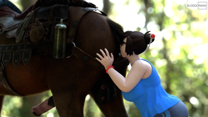Sick BBW Mei Licks A Horse Ass In A Public Place