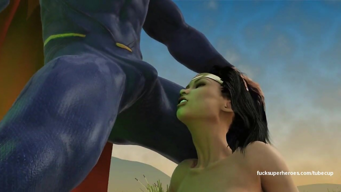 Wonder Woman Takes A Huge Green Cumshot From Superman's Cock