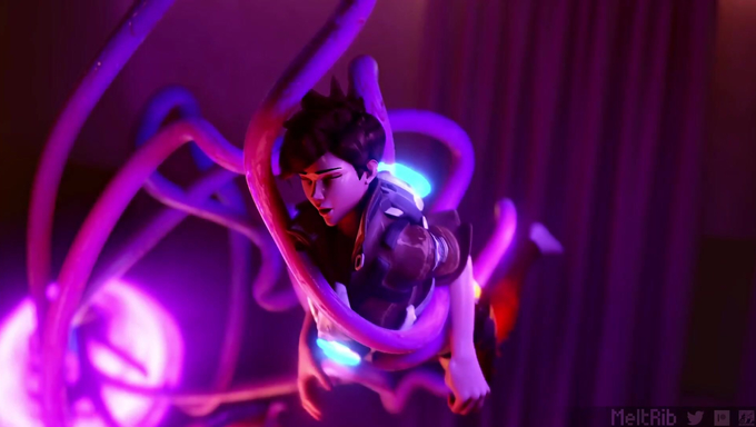 Tracer Gets Brutally Double Penetrated By Tentacles While Masturbating On A Sex Machine