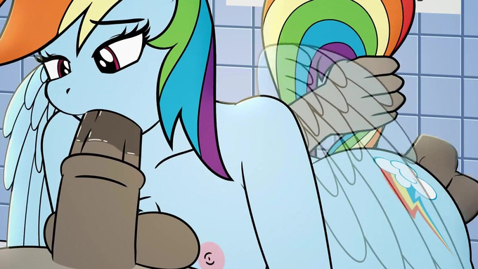 Rainbow Dash Handles Two Cocks In The Restroom And Squirts