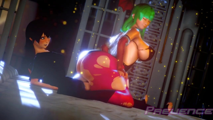 Morrigan Aensland Gets Overfilled By Mavis Dracula's Futa Cock On The Bed