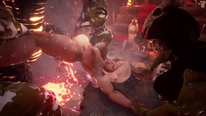 Evil Orcs Punish The Elves By Getting Them Impregnated By A Lava Dragon