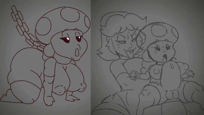 Restrained Toadette Craves Princess Rosalina's Huge Futa Cock While Princess Peach Helps Her Out