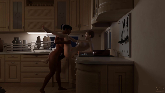 Futa Alima Brutally Penetrates Lucy's Pussy In The Kitchen