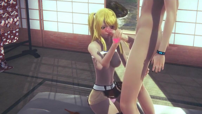 Lucy Heartfilia Rides A Cock On A Tatami Bed