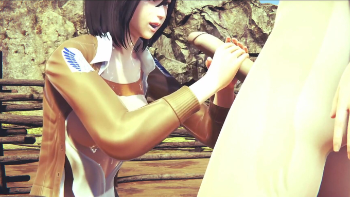 Mikasa Ackerman Jerks Off A Dick And Rides A Dildo Outdoors