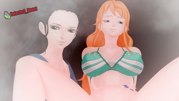 Busty Nico Robin And Nami Share A Big Cock In A Hot Threesome