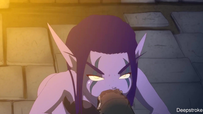 Night Elf Druid Deepthroats A Horse Cock And Drinks Its Massive Cum