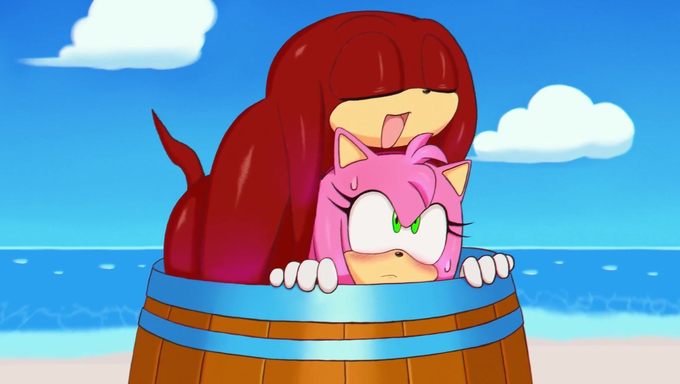 Knuckles The Echidna Joins Amy Rose Inside A Barrel And Pounds Her