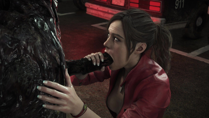 Claire Redfield Blows A Monster Cock Outdoors