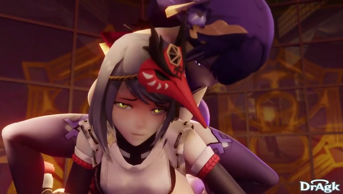 Raiden Ei And Her BF Screw Kujou Sara's Ass And Pussy At Once