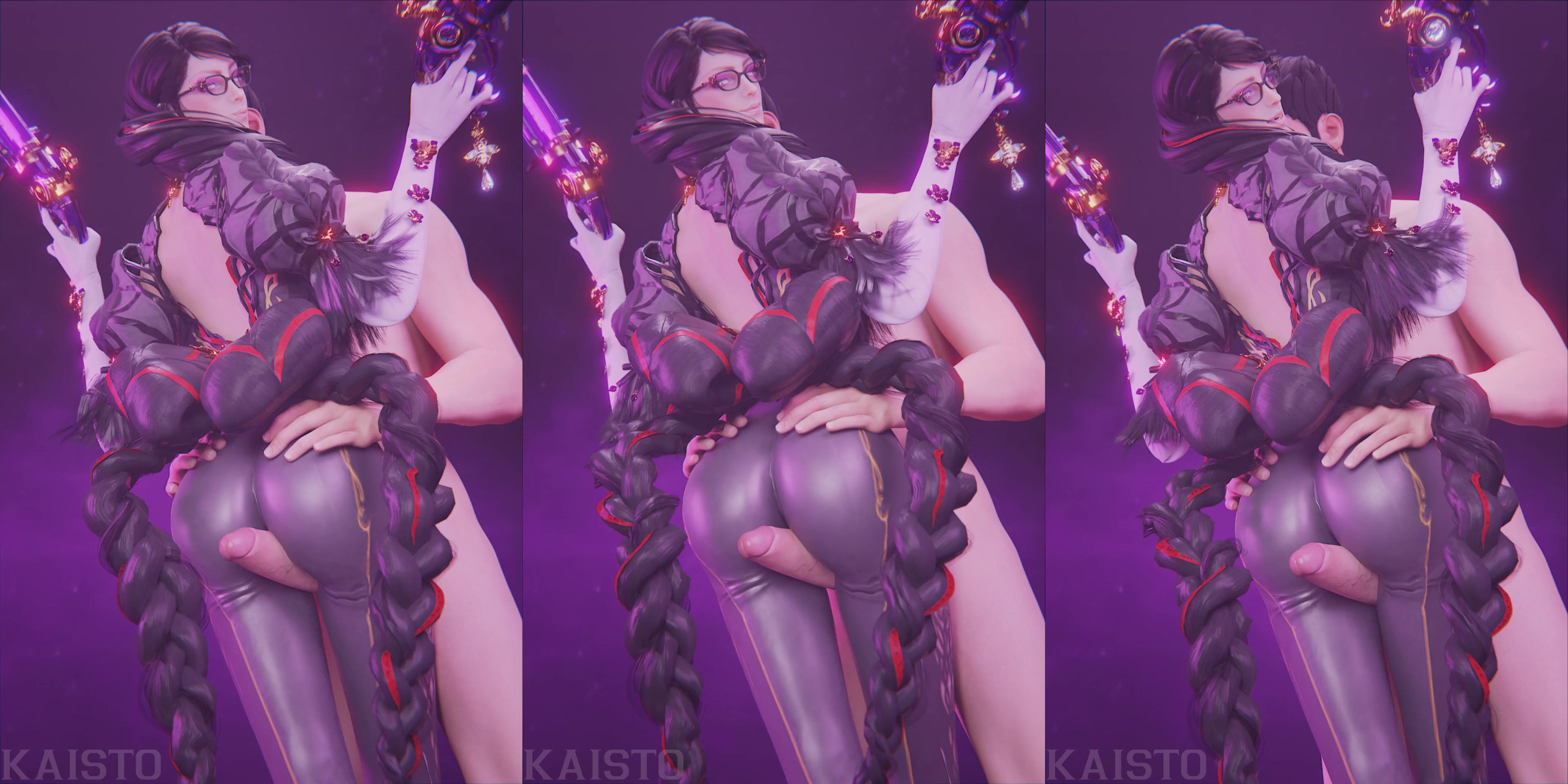 Bayonetta Gives A Guy A Thighjob While Holding Her Guns