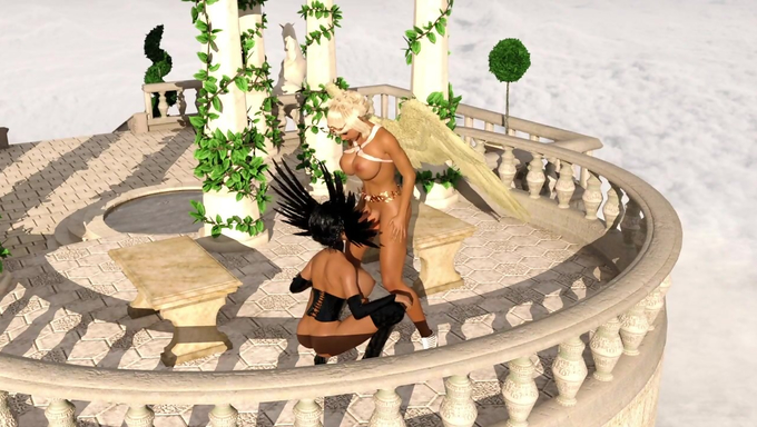 Futanari Angel Fucks Huge Tits Devil Girl In The Temple