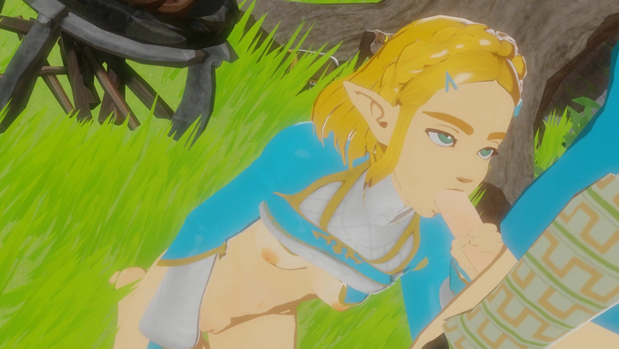 Princess Zelda Strokes And Blows A Big Cock In The Forest