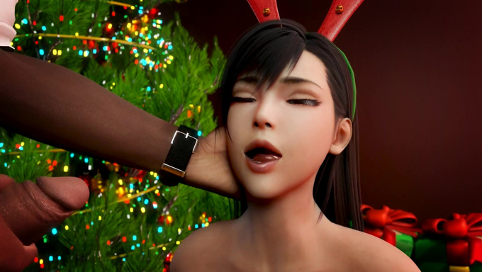 Tifa Lockhart Lets A Big Cock Cum In Her Mouth And Swallows During Christmas