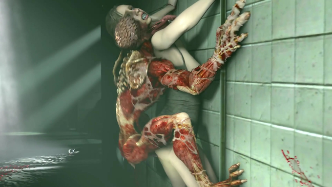 Poor Claire Redfield Gets Roughly Ravaged By A Licker Against The Wall
