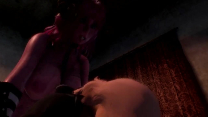 Horned Futanari's Big Cock Fucks Pink-Haired Babe Around The Room