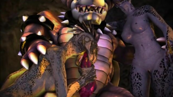 Big Bowser Uses His Monster Cock To Pleasure Two Horny Raptors